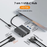 Dockstation HUB Adaptador USB-C 7 em 1 - Duplo 4K - hi-prime