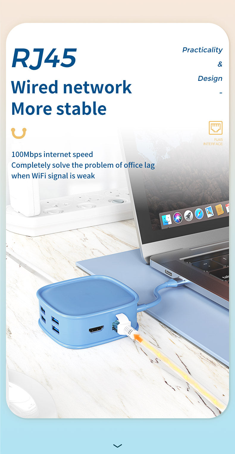 Adaptador Hub Dock USB-C 10 em 1 HDMI+RJ45+4USB+PD+TF+SD