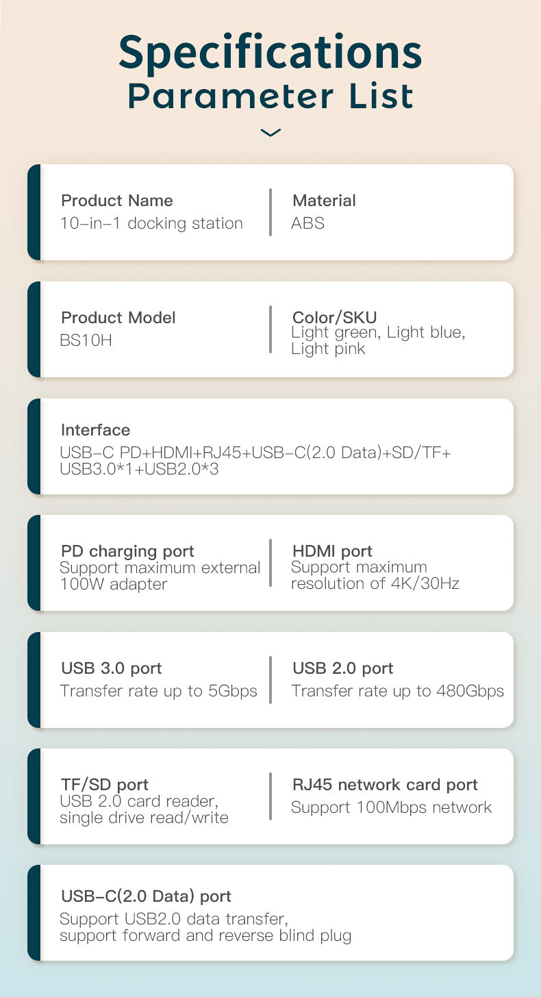 Adaptador Hub Dock USB-C 10 em 1 HDMI+RJ45+4USB+PD+TF+SD